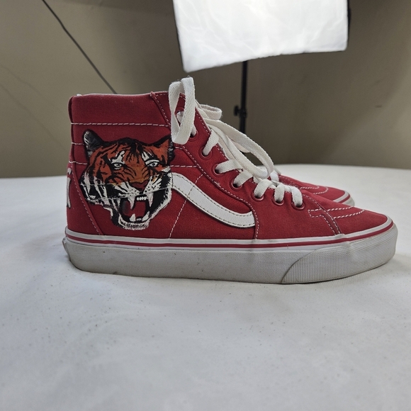 Vans Sk8-Hi Red Tiger Custom Hand Painted High Top Sneakers Size US 6.5/Women 8 - Picture 1 of 13